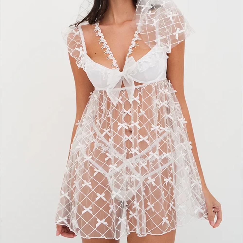 NWT $149 For Love & Lemons S M L Fiorella Slip Dress Bows Sheer Cut Out White